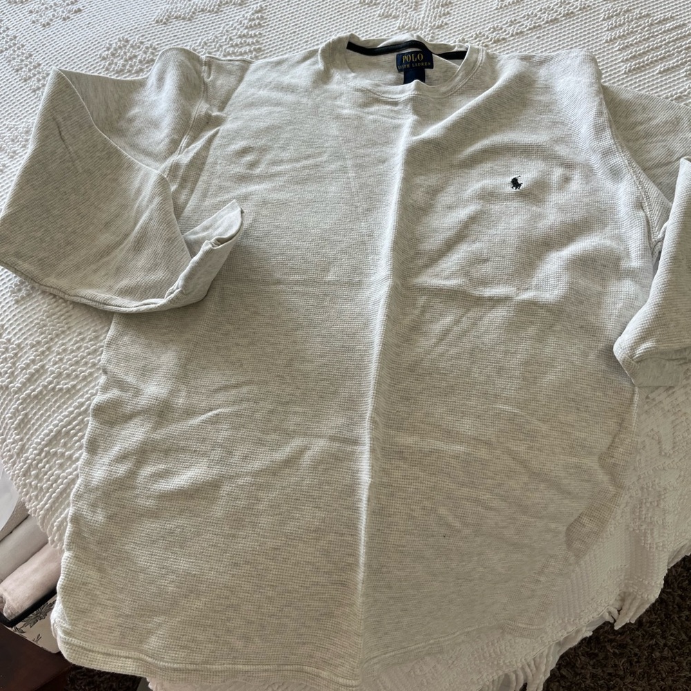 Polo Ralph Lauren Gray Long Sleeve Cotton Waffle Shirt